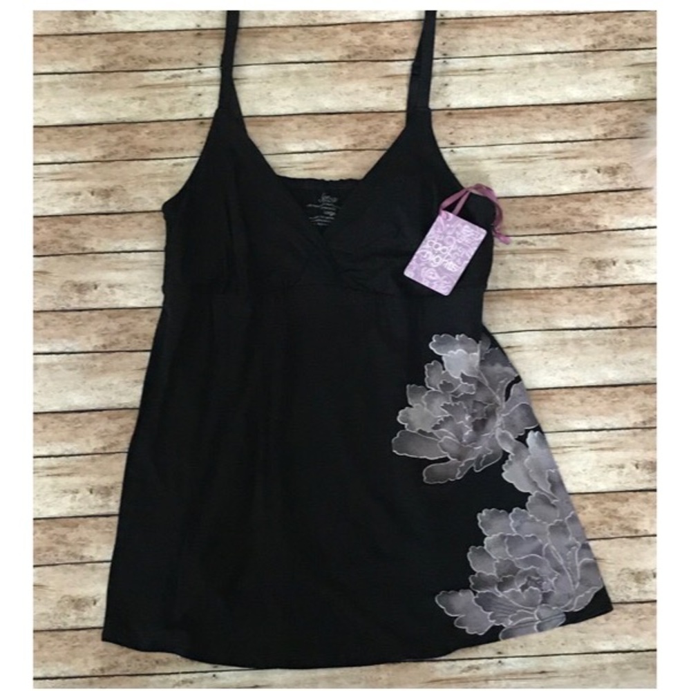 Soma Cool Nights Black Purple Floral Nighty Gown